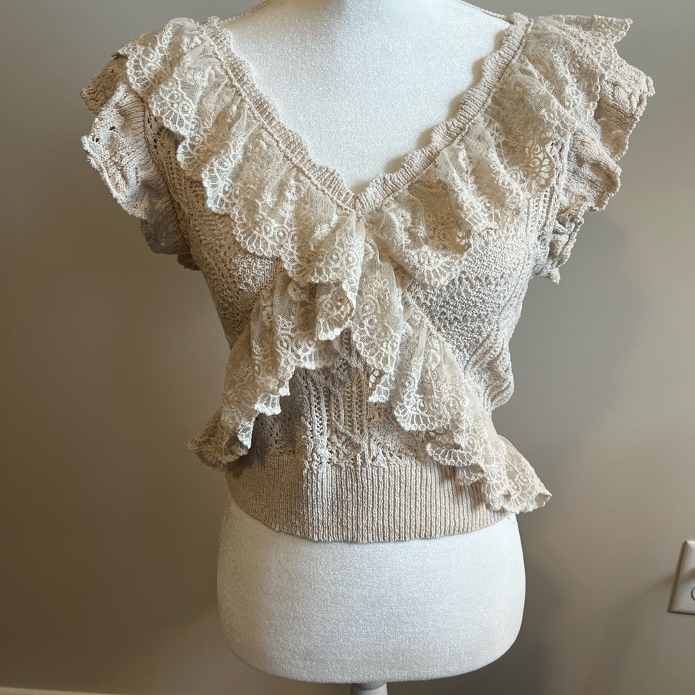 Zara Ivory Lace Knit Top